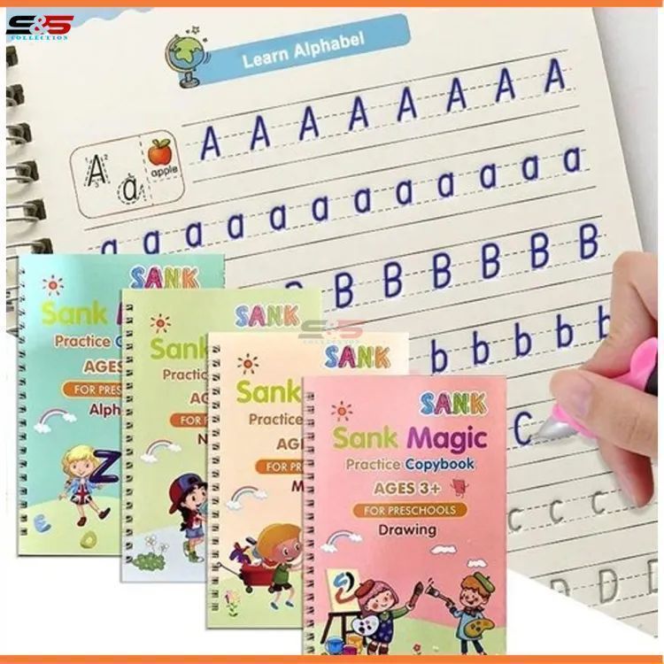 Sank Magic Book Set – Pack of 4 Books with Magic Pen & 10 Refills for Kids Age 3+