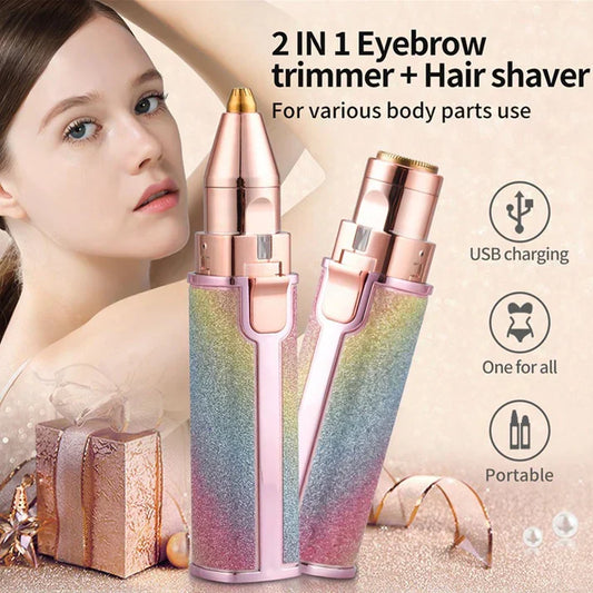 2-in-1 Rechargeable Eyebrow & Facial Hair Remover – Painless Flawless Trimmer for Women