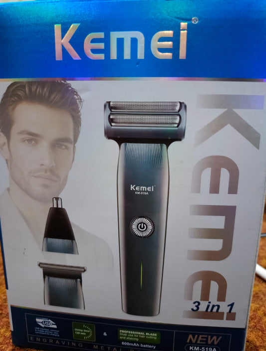 Kemei KM-519A 3-in-1 Grooming Kit – Shaver, Trimmer & Nose Trimmer