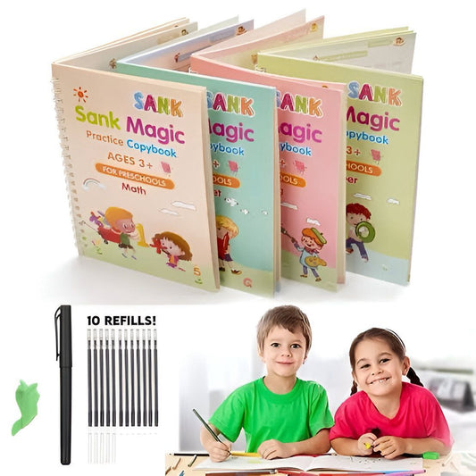 Sank Magic Book Set – Pack of 4 Books with Magic Pen & 10 Refills for Kids Age 3+