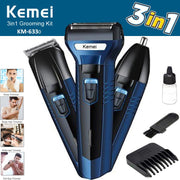 Kemei 3-in-1 Rechargeable Grooming Kit – Shaver, Trimmer & Nose Trimmer