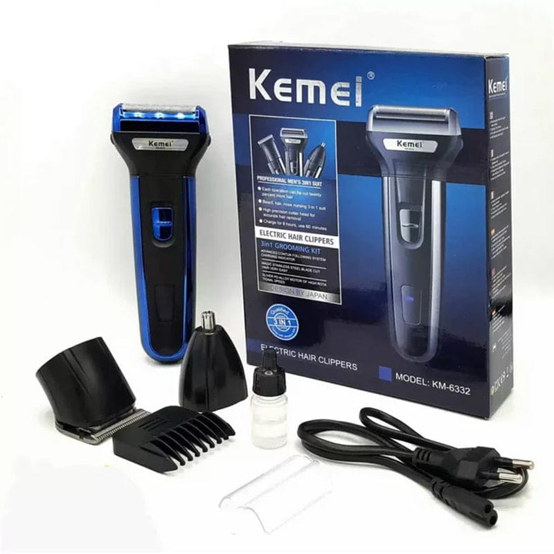 Kemei 3-in-1 Rechargeable Grooming Kit – Shaver, Trimmer & Nose Trimmer