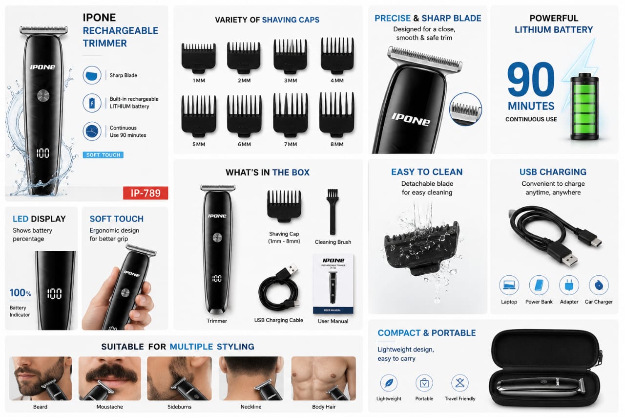 IPONE IP-789 Soft Touch Professional Rechargeable Hair Trimmer